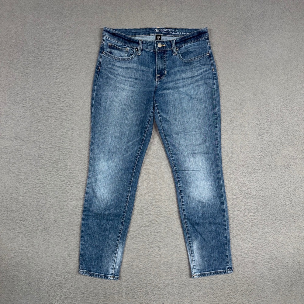 Gap Jeans Women 6 Blue Skinny Roll Up Stretch Distressed Denim Cotton Blend